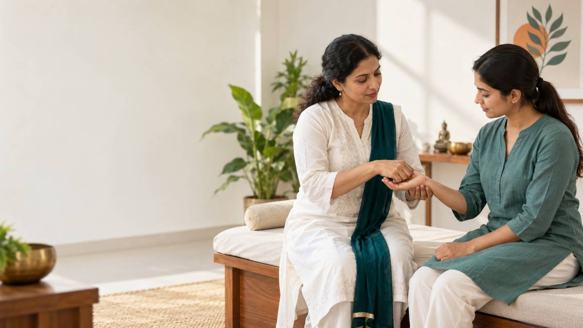 Practitioner working on a hand during consultation