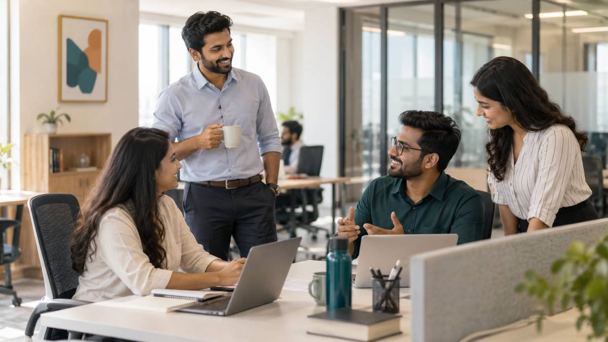 Team in a bright, healthy workplace